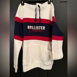 Hollister Logo Hoodie Sweatshirt Red White Blue Stripe Men’s Medium